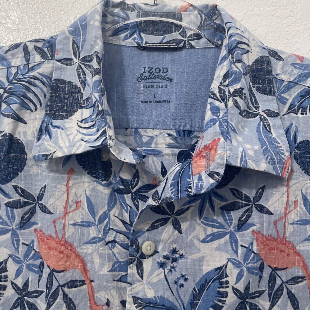 IZOD Large Saltwater Shirt flamingo Men’s Short Sleeve Button Up Easter Cotton
